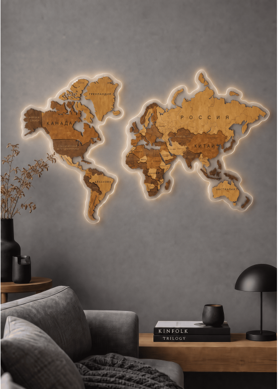 Карта Мира на стену деревянная  (MAPS) 2025